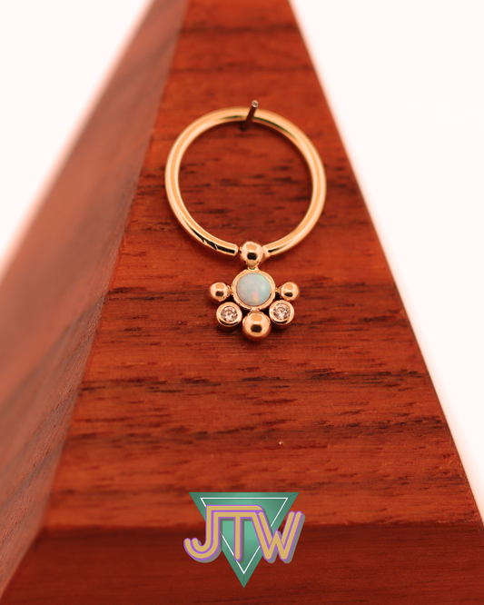 One-Off Fixed Bead Ring with White Opal and CZ Cluster