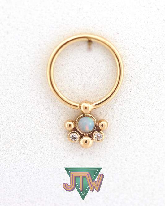 One-Off Fixed Bead Ring with White Opal and CZ Cluster