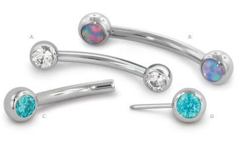 Neometal Threadless Curved Barbell w/ gems